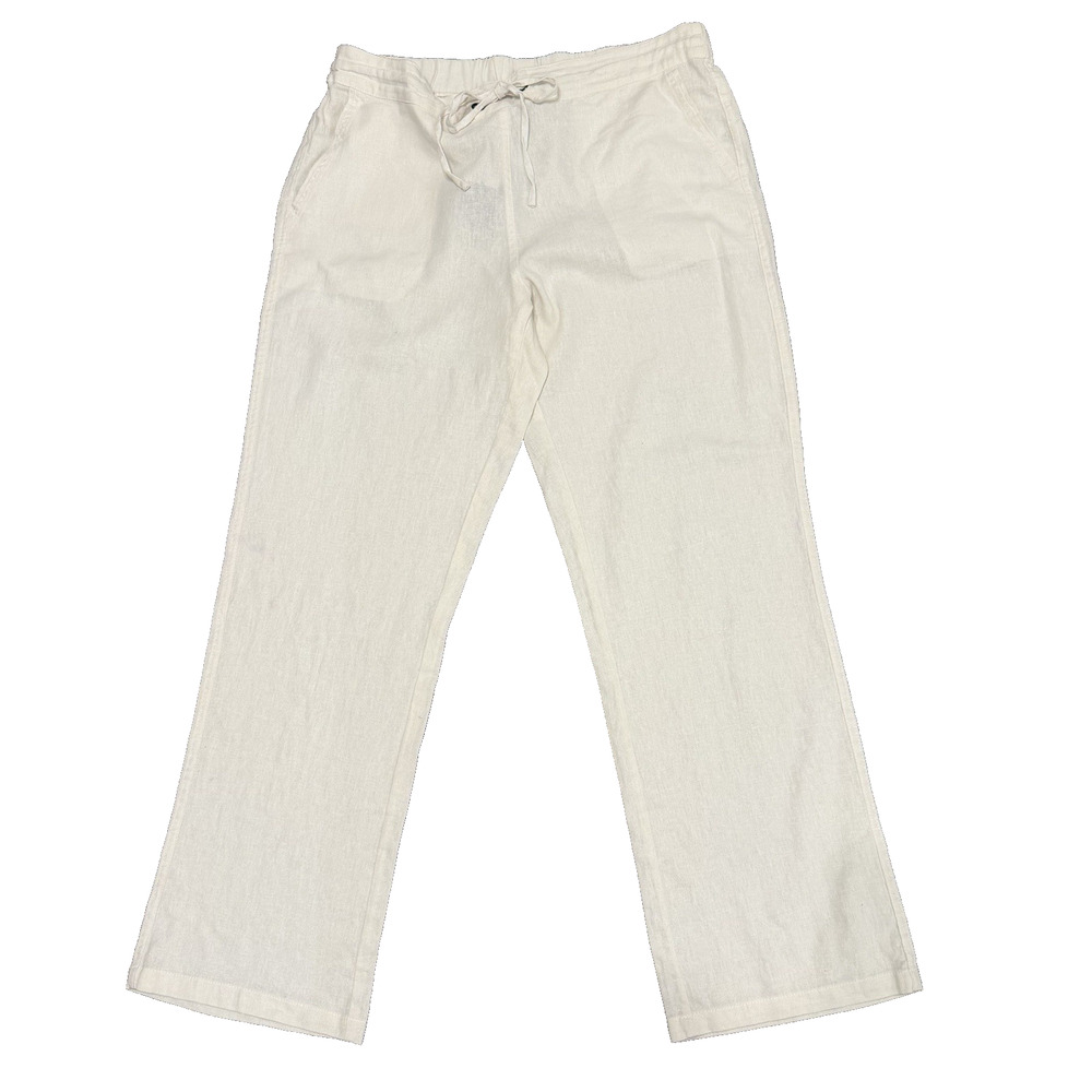 FORCYNTHIA Women’s Linen Blend Straight Leg Pants Ivory XL Pull On New With Tags
